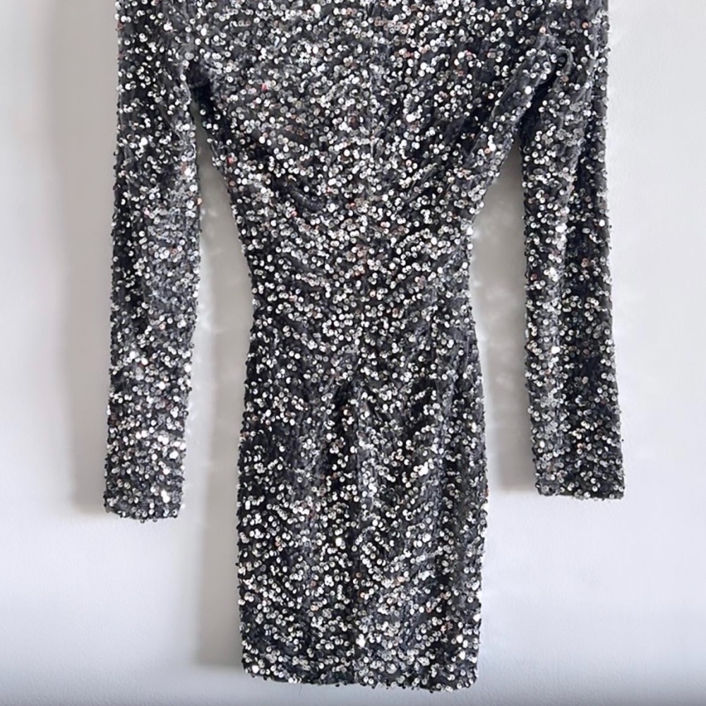 Silver sequenced long sleeve mini dress, Size S or 2 - Picture 2 of 4